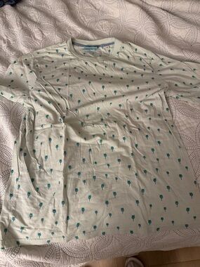 Scotch and soda Men's Light Green Palm-Print Crew Neck Shirt